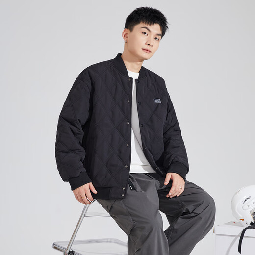 TonLion 2024 Men's Baseball Collar Diamond Check Cotton Padded Jacket Black XL