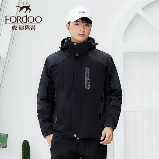 FORDOO Outdoor Couple Jackets Men's and Women's Three-in-One Two-piece Set Removable Polar Liner Warm Sports Jacket Men's Jacket Men/Black L