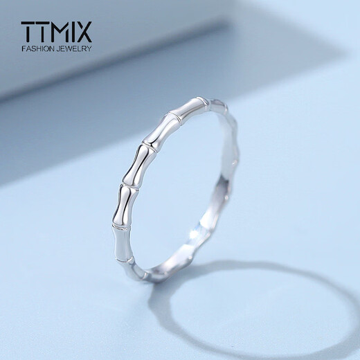 TTMIX New Chinese Style Platinum Bamboo Ring Women's pt950 Platinum Ring Simple and Elegant Jiejiehe 8# 1.3-1.5g