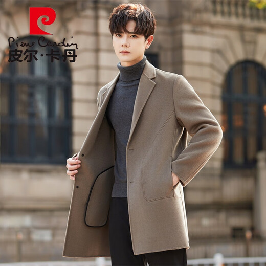 皮尔卡丹（pierre cardin）100羊毛大衣男双面羊毛绒呢子外套冬季新款韩版潮中长款风衣 灰蓝色 【羊毛】 3XL 180-200斤