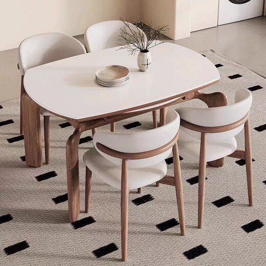 Clofu solid wood rock table dining table elephant legs square and radius dual-purpose dining table and chair combination 9906#1.35 meters one table and six chairs
