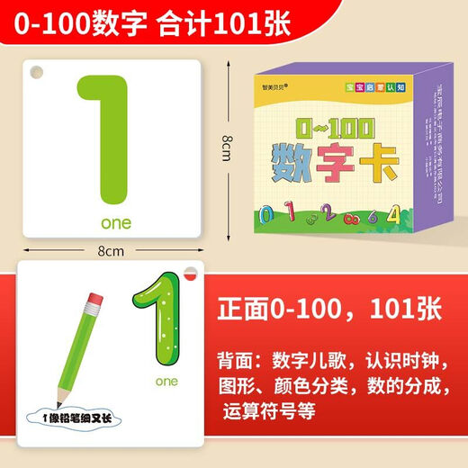 
Aijp digital card baby early education can't tear it 0-100 digital card addition, subtraction, multiplication and division graph cognitive card gift
