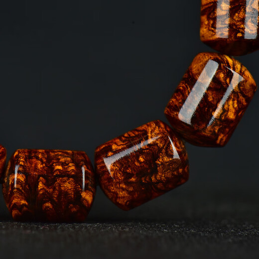 胖东来同款海黄黄花梨手串正宗孤品老料炫影炫纹大规格桶珠收藏男 桶珠带留疤18*20mm