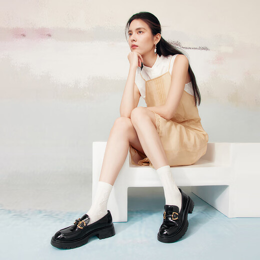 Best Loaf Shoes Women's Shopping Mall Same Style Sheepskin Thick-soled Platform Shoes Women's Casual Leather Shoes TFW29CA2 Black 35