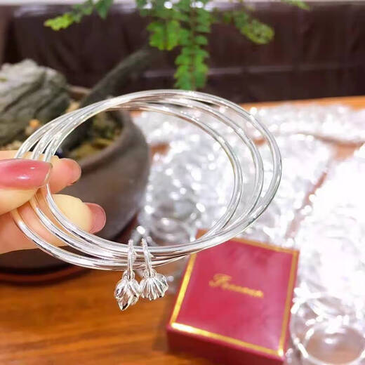 Pure silver 999 bracelet for women, three lives, three lives and two lives, silver bracelet, two light and one sand, young model, National Day Valentine's Day gift, three lives, three worlds, lotus ball beads 54#, about 30g