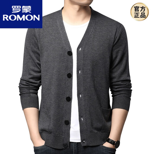 Romon (Romon) Frühlings- und Herbst Strickwoll-Strickjacke mit mittleren Altersmännchen mit langärmeligen V-Ausschnitt-Taste Pullover Jacke Grau K007 XL 175140-155jin [Jin ist gleich 0,5 kg]