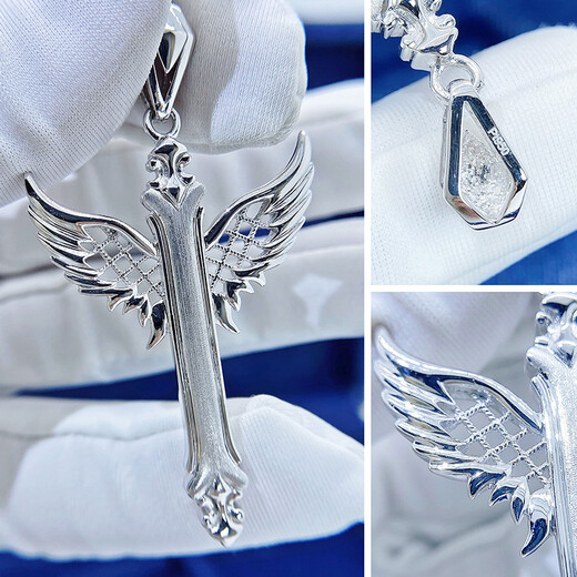 Heye Jewelry Bright Blind Angel Wings Wings Real Gold Brushed Polished PT950 Platinum Men's Pendant White Gold 18.60g Width 30mm Height 55mm Free Leather Cord