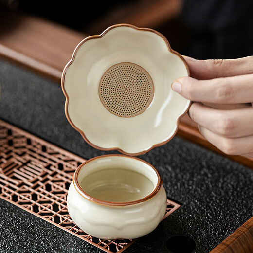 Tangfeng tea set set, high-end Ru kiln open-piece hand-caught pot, lid, bowl, tea cup, complete set with tea tray, special tea set for making tea and entertaining guests, rose-colored melamine quiet window, small + dundun hand-caught pot, 9 pieces