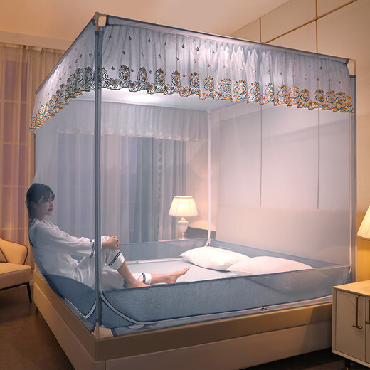 Yaluzhen Class A Antibacterial Anti-Fall Mosquito Net Stand 1.8m Bed Household Dust-proof Top Anti-Fall Mosquito Net Free of Installation and Painting for Baby and Child