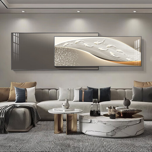 Ruishang Modern Light Luxurious Living Room Decoration Painting Simple and Atmosphere Overlay Painting High-end Abstract Sofa Background Wall Hanging Painting Minimalist Golden Years 58*140+46*140/Suitable for 3m Sofa/Crystalline Porcelain