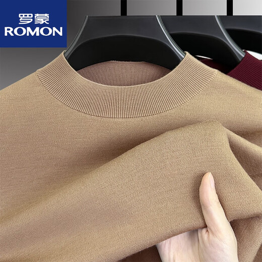 ROMON worsted sheep sweater autumn and winter new half turtleneck sweater for middle-aged men sheep wool thickened bottoming shirt for men light brown 165/M 95 to 115Jin Jin is equal to 0.5 kg