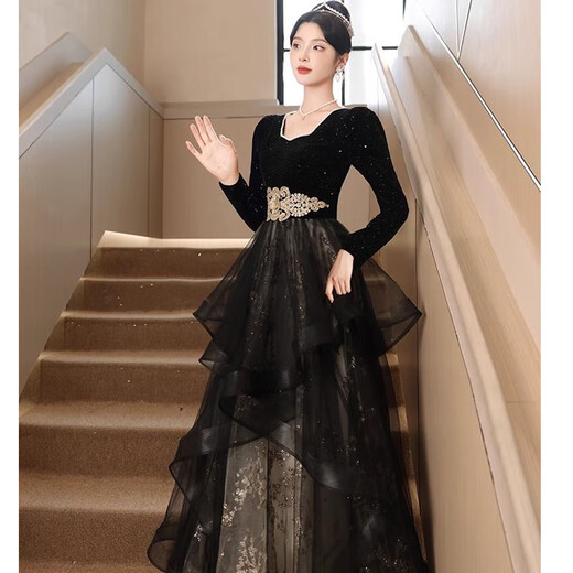 唐努乌（Tang Nu wu）高端法式晚礼服女毕业新款成人礼服演出服宴会气质声乐艺考长裙 香槟色 M 【95-105斤】