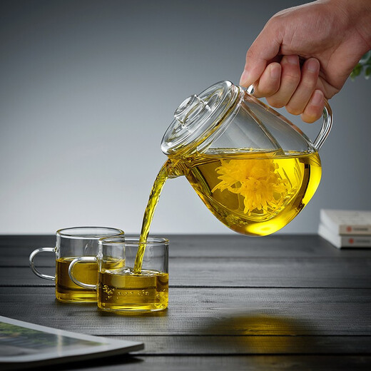 Xuanshitang teapot glass high temperature resistant teapot glass tea set set filtered tea separation cup kettle flower teapot home Penguin teapot 650ml (with 2 cups)
