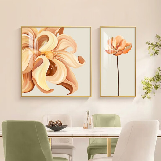俗写简约现代花卉卧室墙壁装饰画温馨治愈饭餐厅客厅壁画主卧床头挂画 K12118 50*50+25*50  质感布纹膜+PS画框