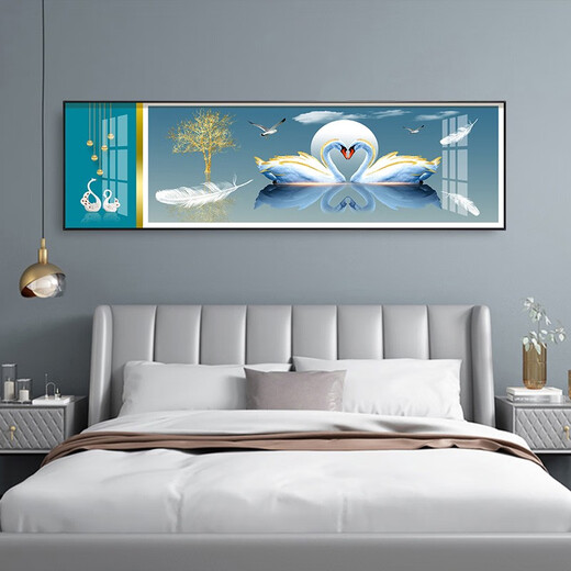 Mo pintura lulin moderna decoración de dormitorio simple pintura cálida y romántica pintura de noche hotel b & b sala colgante pintura de fondo pintura de pared 08 que se apoyan 12138 170*50 marco negro (pintura de porcelana de cristal) 1.8-2 metros pintura de cabecera