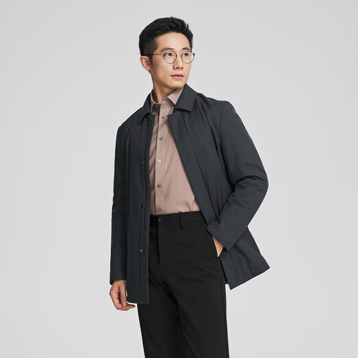 YOUNGOR jacket men's autumn and winter young and middle-aged Nike composite fabric goose down filled rabbit fur collar shopping mall same style Navy YNNL415555FFA L 175/96A