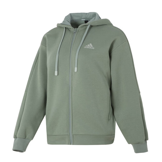 Adidas 阿迪达斯女装夹克春季新款运动服针织连帽跑步健身户外上衣外套 IK9894/银灰绿/加绒 L