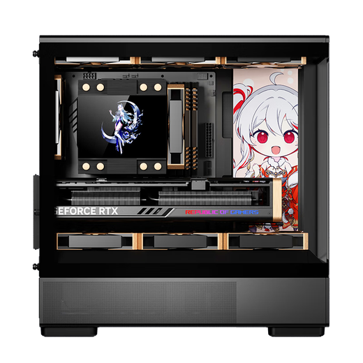 爱国者星璨小岚台式电脑电竞游戏主机箱海景房支持240水冷MATX机箱 星璨小岚 黑+极光Z13风扇4正3反