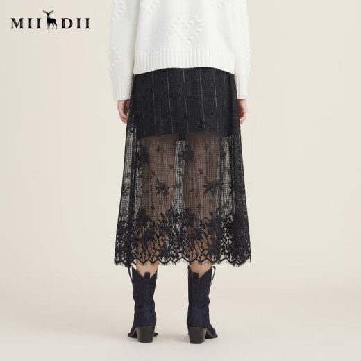 [High-end series] Answer to the mystery 2022 autumn new retro fashionable two-piece lace skirt 223GB1048 black flower XS
