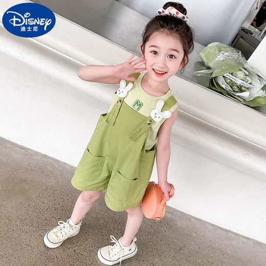 迪士尼（Disney）儿童背带裤套装夏款女童无袖薄款两件套2025新款洋气小女孩衣服潮 玫红色 130 适合身高120-130cm年龄7-8周