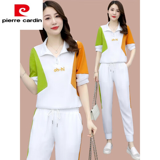 皮尔卡丹（pierre cardin）冰丝休闲时尚套装女2025年夏季新款宽松洋气跑步运动服短袖两2025 681白色【含棉好质量两件套】 2XL