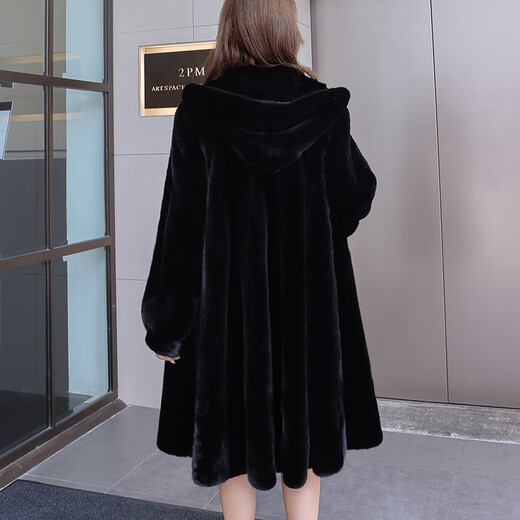Dongtianjia Brand Fur 2025 Новое импортное норка для женщин, цельная норка средней длины шерсть из капюшона для женщин, Black XL 120-140Jin [Jin равняется 0,5 кг]