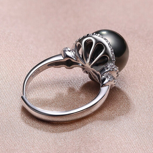 Queen of Pearls Yuyan S925 silver ring 10-11mm Tahitian black pearl ring live birthday gift