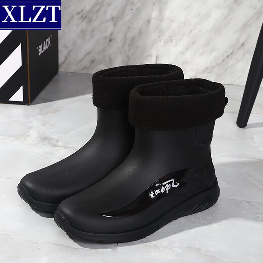 XLZT new rain shoes men's fashionable water shoes men's short tube flat-soled casual rain boots fishing waterproof work shoes non-slip rubber shoes 829 black single shoes [standard size] 43 265mm