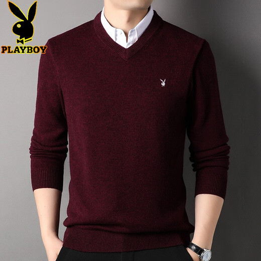 
Playboy full cardigan for men knitted fake two-piece sweater for men casual cardigan top clothes middle-aged and young lapel autumn and winter new sweater men's wool sweater solid color warm Korean version 6173 Navy blue 190/4XL