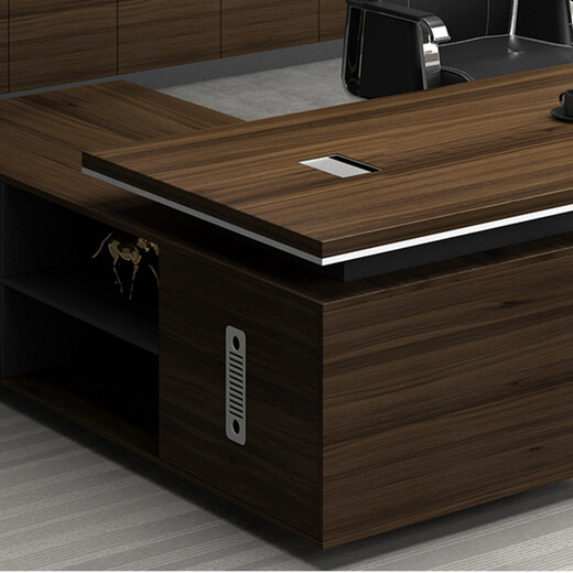 Nuoxiong Boss Desk and Chair Modern Office Furniture Light Luxury Boss Executive Desk President Supervisor Desk Full Board Desk Left Side Cabinet 2.4 Meter Boss Desk + 6 Door Bookcase + Boss Chair