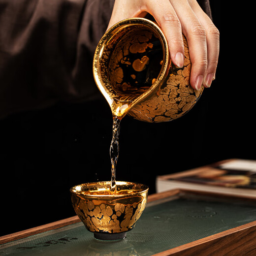 Langting Yafang pure gold Jianzhan Kung Fu tea set for home use complete set of gilt bowls and teacups high-end ceramics high-end business gifts high-end gilt tea sets