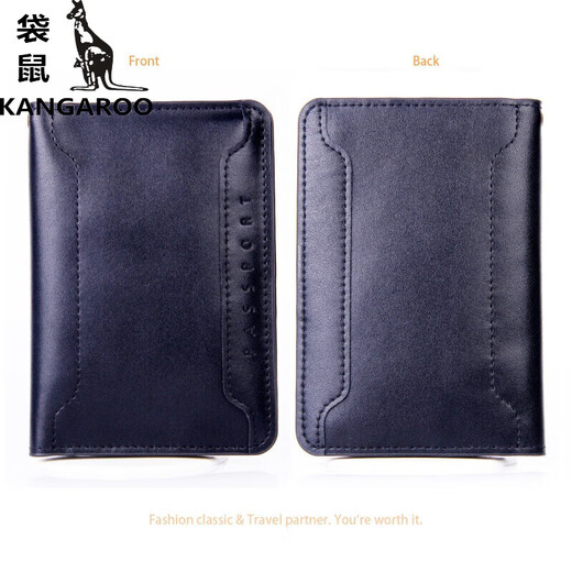 Kangaroo (KANGAROO) high-quality new men's wallet passport bag air ticket clip travel document storage bag multi-function card bag overseas passport black
