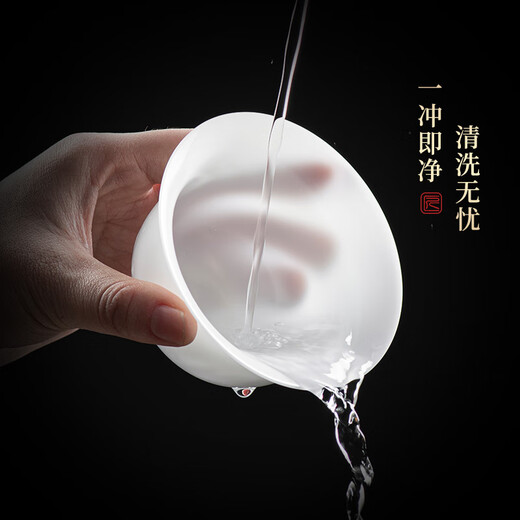 Teacher Shan Lihua's suet-fat jade tea cup, white porcelain tea bowl, single teacher's souvenir, thin tea-shaped tea bowl