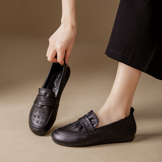 Zapatos de madre de cuero suave de cuero genuino de Kanglibi zapatos individuales de mediana edad y viejos cómodos y no cansados zapatos de cuero de mediana edad y viejos zapatos jóvenes y sin deslizamiento de mujeres primavera y otoño estilo 677 agujeros de agujero transpirable y no molido 41 41