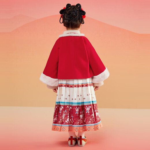 Balabala children's clothing, girls' Hanfu suit, autumn, winter and new year baby warm red New Year's greeting suit