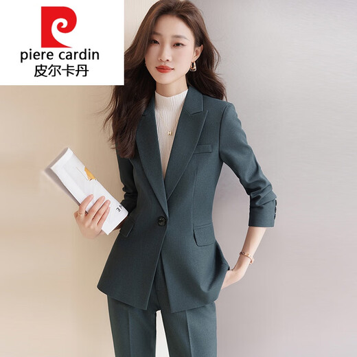 皮尔卡丹（pierre cardin）针织职业西装套装女春秋季2025新款气质面试正装工作服感西服外套 9920灰色西装 翻盖口袋 XL