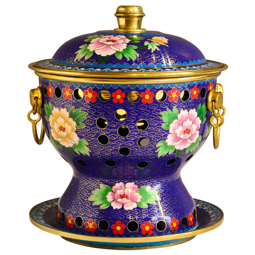 Longshun Copper Art Cloisonné Copper Hot Pot Single Hot Pot Alcohol Stove Copper Pot Pure Copper One Person Small Hot Pot Pot Club Hotel Tableware Blue Bottom Double Dragon Supreme Authentic Cloisonné 19cm