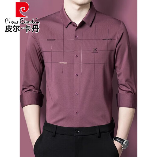 Pierre cardin burgundy shirt men's long-sleeved wedding dress wedding father-in-law wedding dress dad's zodiac year red shirt parents' clothing red plush 6627 165