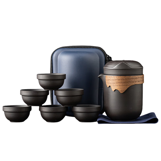 Mengting Portable Purple Clay Tea Set Travel Tea Making Set Tea Kettle Tea Water Separator One Pot Six Cups Kung Fu Quick Cup