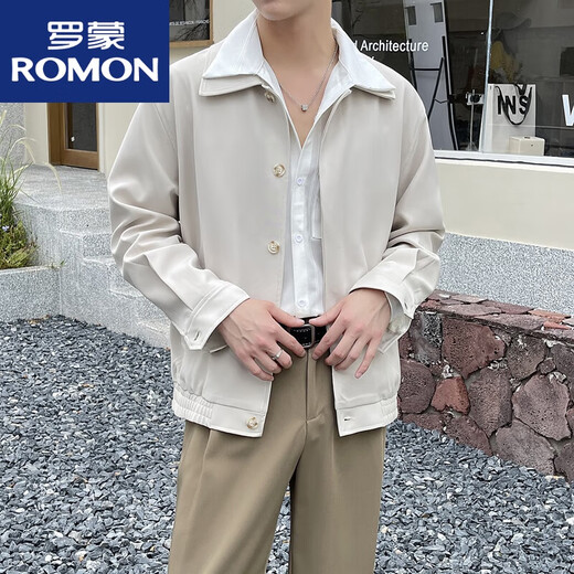 罗蒙（ROMON）夹克外套男痞帅感厅局风行政夹克英伦雅痞男装休闲小西装 深卡其 M