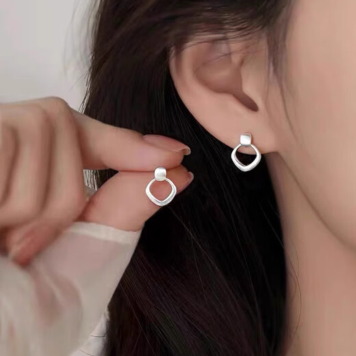 VTLs999 pure silver simple rhombus earrings for women geometric hollow quadrilateral brushed earrings light luxury niche earrings gift 999 sterling silver earrings exquisite gift box