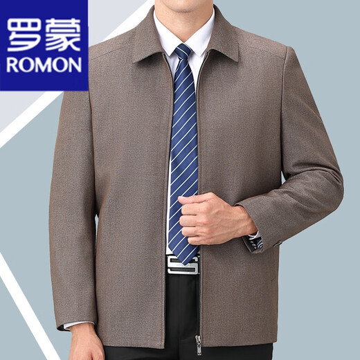 罗蒙（ROMON）商务夹克男士中年翻领领导干部通勤春秋季爸爸装羊毛料外套男 1801藏蓝【拉链款】 180/XL码【建议140-155斤】