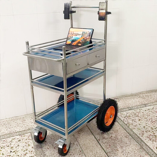 积易木坊促销展示台不锈钢直播推车网红户外拆卸便携展示架摆摊车促销台试 二(小号无抽)+电脑架+手机架