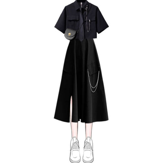 
Yimuqi Korean retro college style girls suit 2023 summer sweet and cool suit female students Korean loose college style lining white shirt + work skirt 1389# XS suggested 80Jin [Jin equals 0.5 kg] below