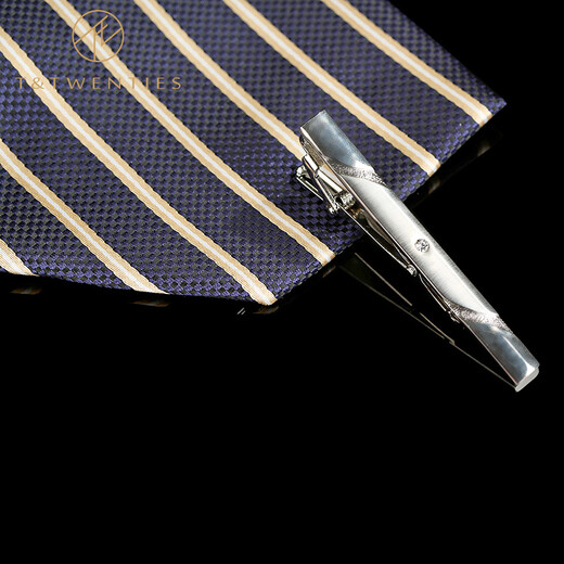 T / vingt ans Style Italian Fashion Business Tie Blue Blue Striped Men's Suit's Parition Forme Mariage Twill Orange Tie + Tie Clip + Broche Troo