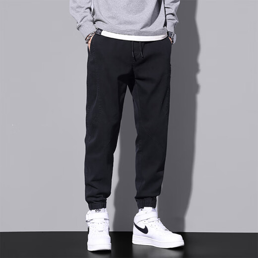 Pantalones informales de pájaros carpinteros Men sueltos sueltos de verano Nuevo estilo Harun Trendy Workwear Pantalones deportivos versátiles Hombres 9859 Negro más Velvet L