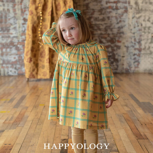 Happyology British children's dress embroidered Smak girls' skirt spring and autumn style long-sleeved dress forget-me-not flower sea 104 (104cm)