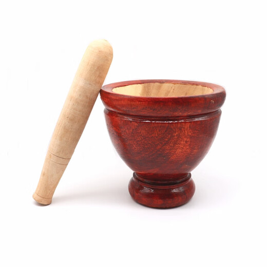 RSRDDY Thai-style chicken feet drum, Dai-flavored mortar chicken feet, household solid wood garlic grinder, wood chili pepper pounding bowl, diameter 14cm, depth 8cm, about 6 size
