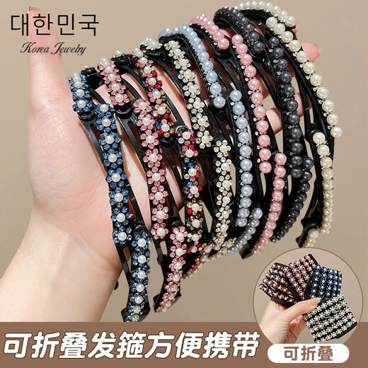 Jianla Travel Retractable Folding Headband Women's 2025 New Face Wash Special Teeth Anti-Slip Broken Hair Headband Pressing Hairpin 5# Pink Flower Style B00-201