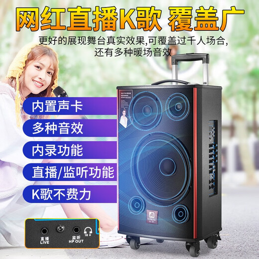 MALONE Outdoor Heavy Bass Internet Celebrity Live Broadcast Karaoke Mobile Trolley Square Dance Speaker High Power Portable Wireless Bluetooth Speaker M100 10-inch Lithium Battery + 2 Microphones + Gift